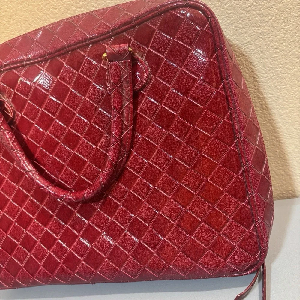 Estée Lauder Cosmetic Makeup Bag Tote Large Red Woven Solid Double Handles